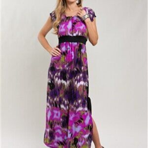 NWT XXL Roman Fashion Purple Black Tye Dye Long Maxi Dress Empire Comfortable